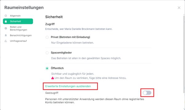 Gastzugriff anschalten