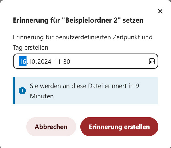 Die Schaltfläche "Erinnerung erstellen"