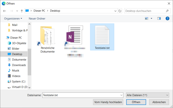 Im Explorer (Dateimanager) wurde eine Datei zum Importieren ausgewählt