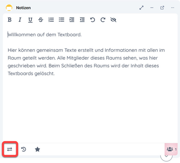 Die Schaltfläche "Import/Export von/zu verschiedenen Dateiformaten" (zwei entgegengesetzte Pfeile) unten linke am Widget