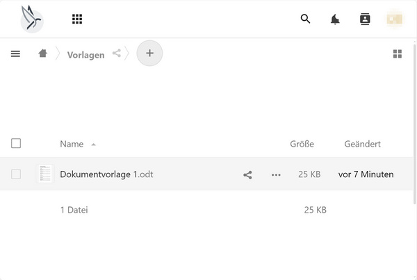 Eine Vorlage für Dokumente wurde im Vorlagenordner abgelegt.