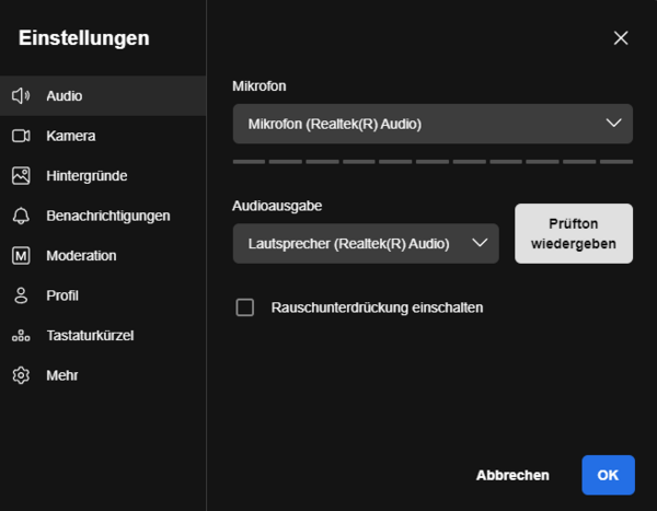 Audioeinstellungen vornehmen