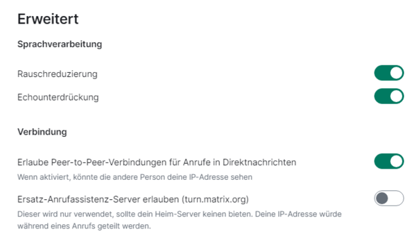 Sprachverarbeitung und Verbindung anpassen