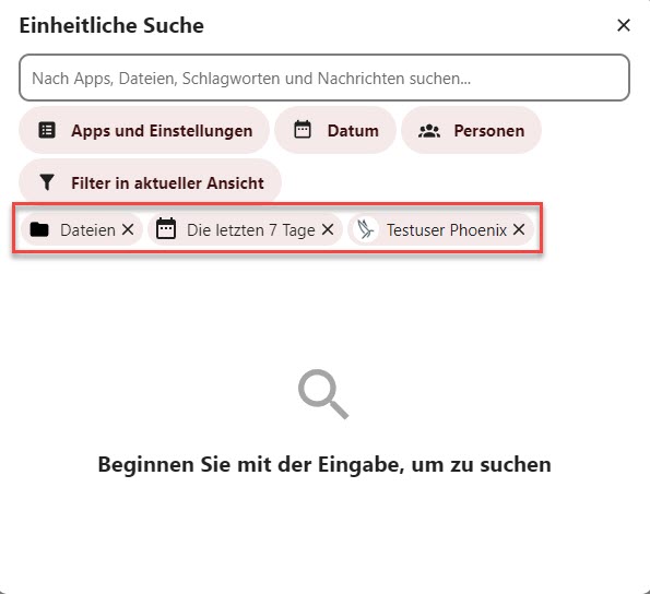 Darstellung der gewählten Filteroptionen