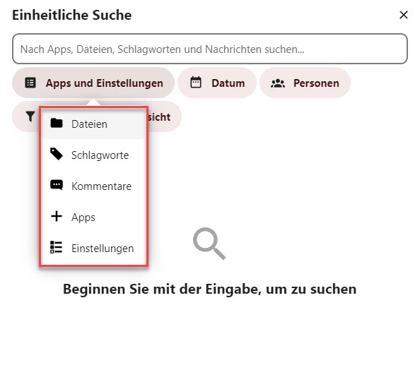 Dropdown-Menü für Filterkategorien